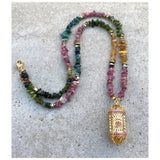 Sefer Style Pendant Tourmalines Beaded Necklace