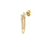 2 Baguettes Dangle Chain Stud Earring