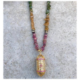 Sefer Style Pendant Tourmalines Beaded Necklace