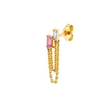 2 Baguettes Dangle Chain Stud Earring