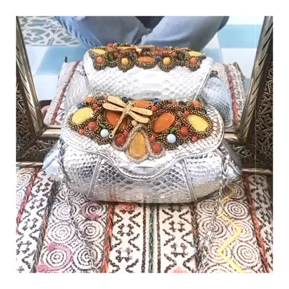 SALE Jeweled Silver Python Clutch